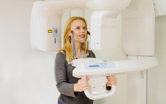 A woman undergoing Cone beam dental scan