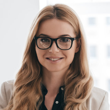 smiling calmly businesswoman wearing glasses