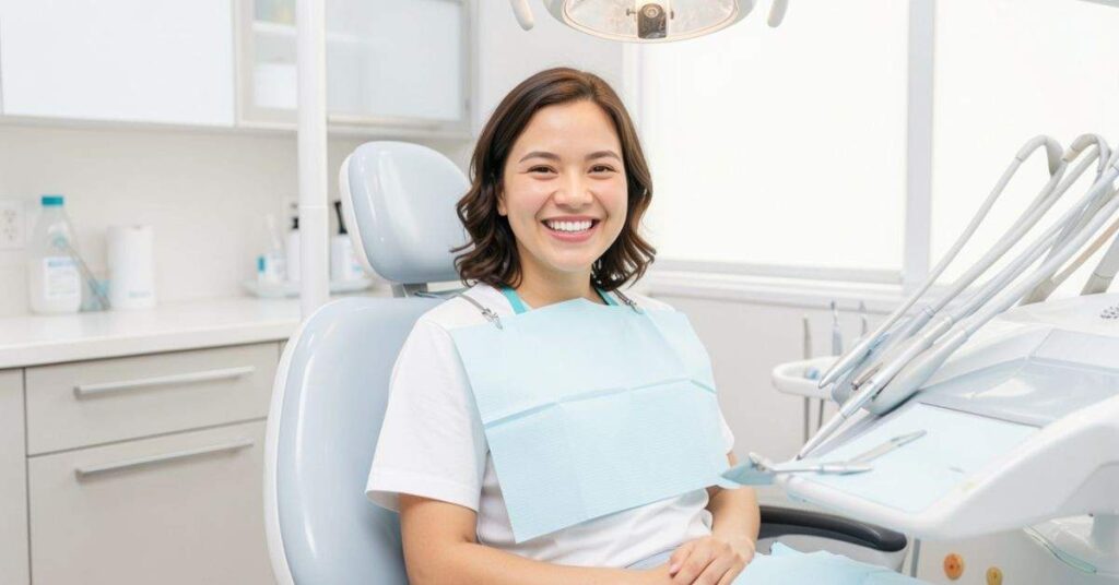 Smiling patient seated in modern dental office